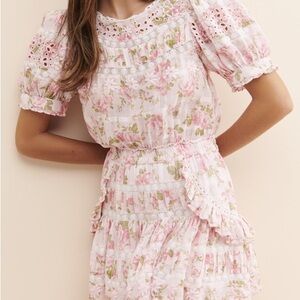 LoveShackFancy Augustine Pink Floral Mini Dress